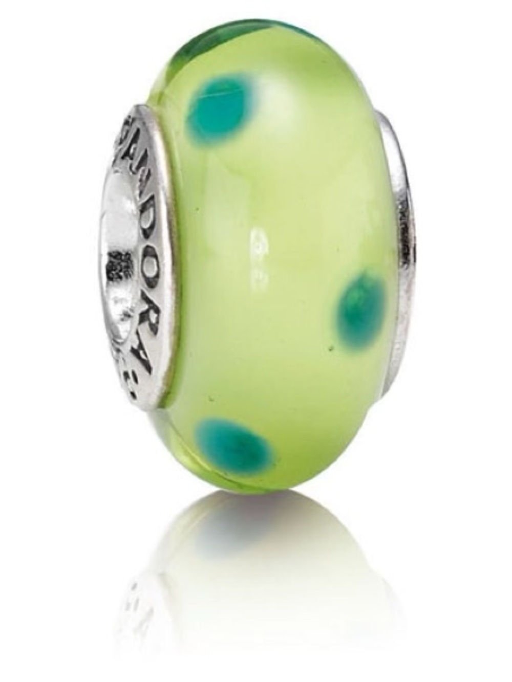AUTHENTIC PANDORA S925 ALE Retired Green Murano Glass Polka Dot Bead - 790613